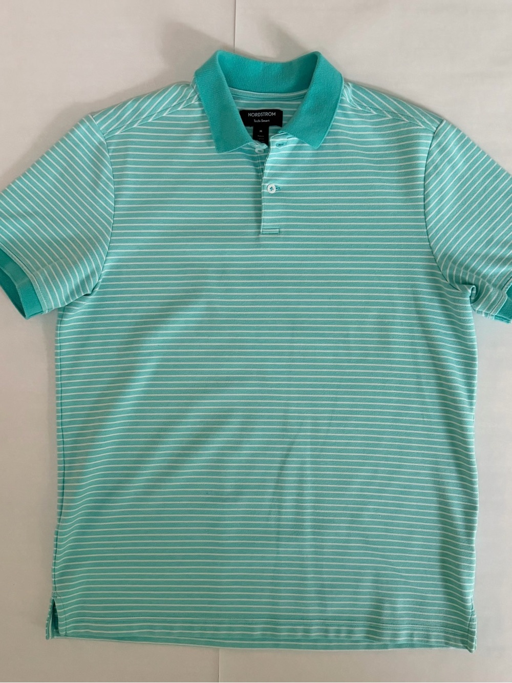 Nordstrom Men’s Aqua/White Striped Polo with Contrast Collar
